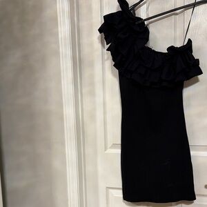 Zara Black One-Shoulder Ruffle Bodycon Dress